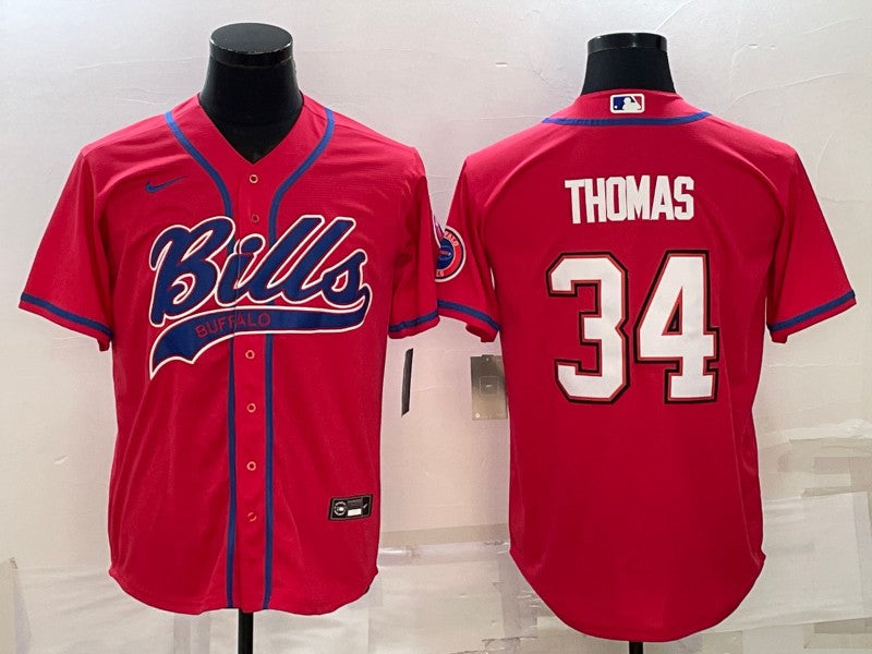 Buffalo Bills #34 Thurman Thomas Red With Patch Baseball Jersey