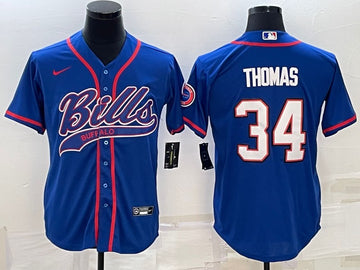 Buffalo Bills #34 Thurman Thomas Royal With Patch Baseball Jersey