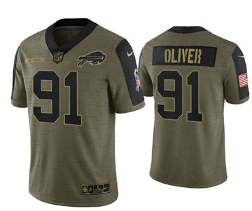 Buffalo Bills #91 Ed Oliver 2021 Olive Salute To Service Jersey