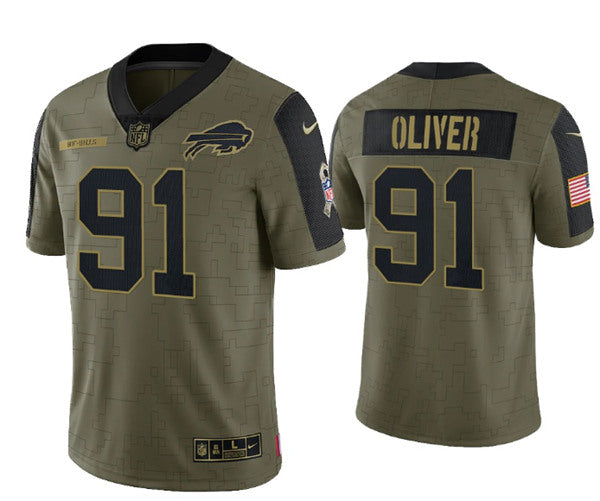 Buffalo Bills #91 Ed Oliver 2021 Olive Salute To Service Jersey