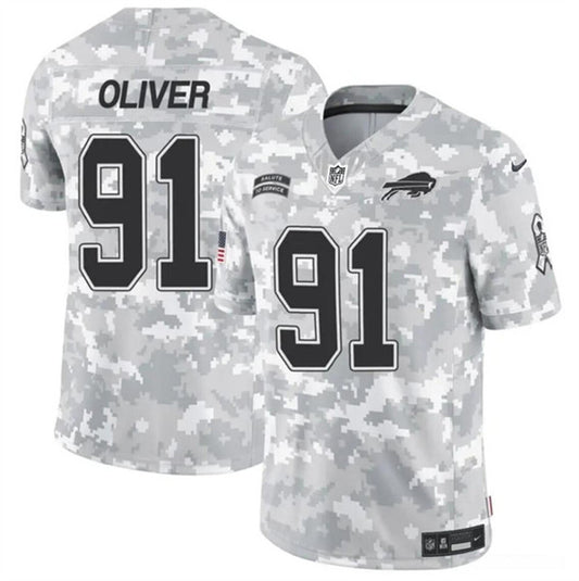 Buffalo Bills #91 Ed Oliver 2024 FUSE Arctic Camo Salute to Service Jersey