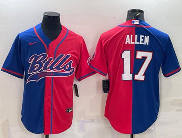 Buffalo Bills Custom Royal-Red Split With Patch Baseball Jersey