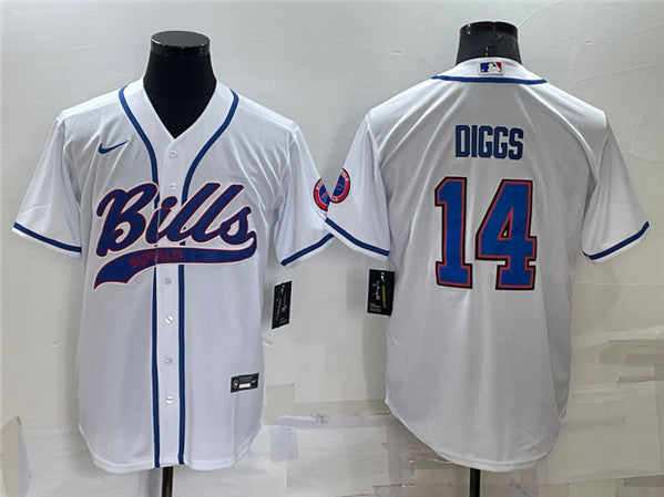 Buffalo Bills Custom White With Patch Baseball Jersey