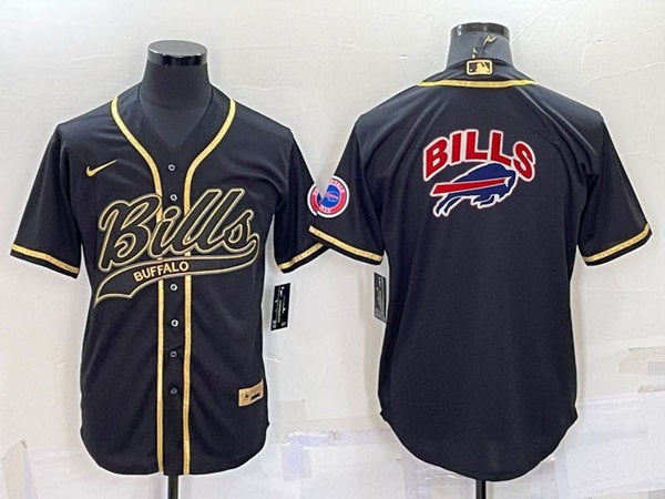 Buffalo Bills Black Team Big Logo With Patch Baseball Jersey