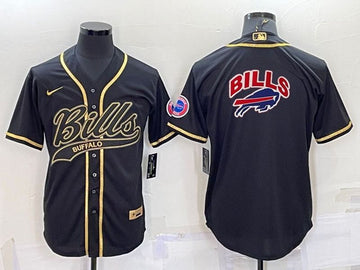 Buffalo Bills Black Team Big Logo With Patch Baseball Jersey
