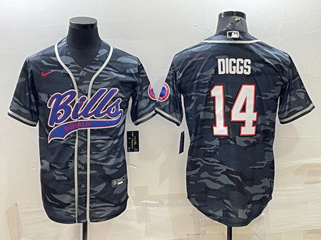 Buffalo Bills Blank #14 Stefon Diggs Gray-Navy Camo With Patch Baseball Jersey