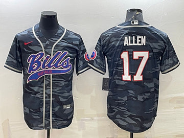 Buffalo Bills Blank #17 Josh Allen Gray-Navy Camo With Patch Baseball Jersey