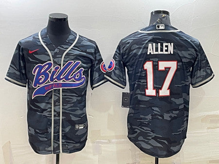 Buffalo Bills Blank #17 Josh Allen Gray-Navy Camo With Patch Baseball Jersey