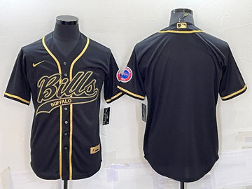 Buffalo Bills Blank Black Gold With Patch Baseball Jersey