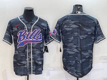 Buffalo Bills Blank Gray Camo With Patch Baseball Jersey