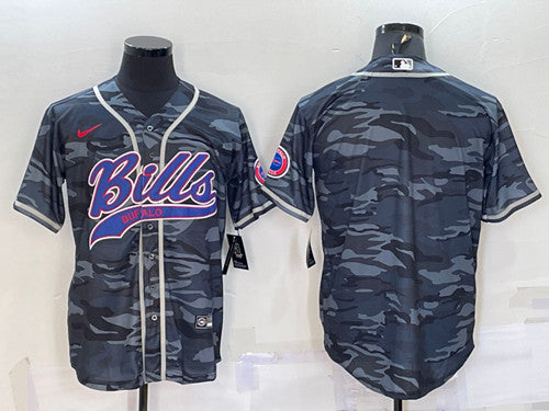 Buffalo Bills Blank Gray Camo With Patch Baseball Jersey