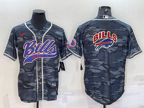Buffalo Bills Blank Grey Camo Team Big Logo With Patch Baseball Jersey