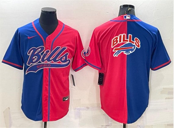 Buffalo Bills Blank Royal-Red Split Team Big Logo With Patch Baseball Jersey