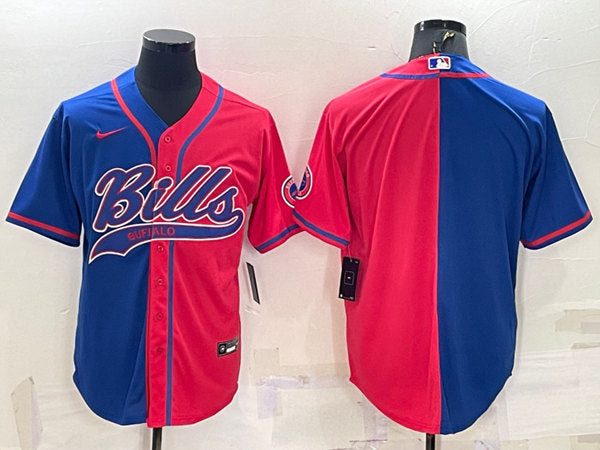Buffalo Bills Blank Royal-Red Split With Patch Baseball Jersey