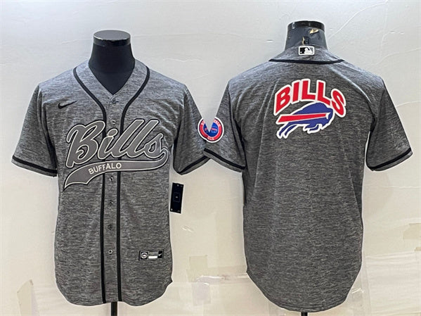 Buffalo Bills Gray Team Big Logo With Patch Baseball Jersey