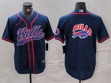 Buffalo Bills Navy Team Big Logo With Patch Baseball Jersey