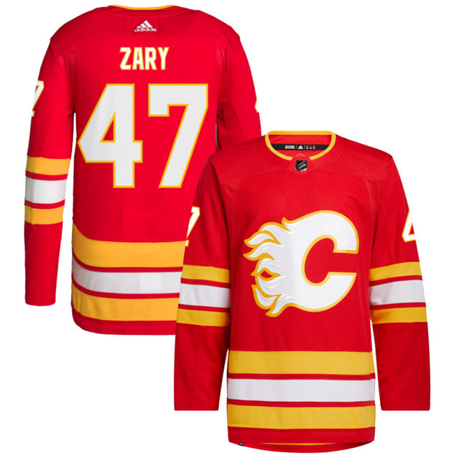 Connor Zary Calgary Flames red jersey