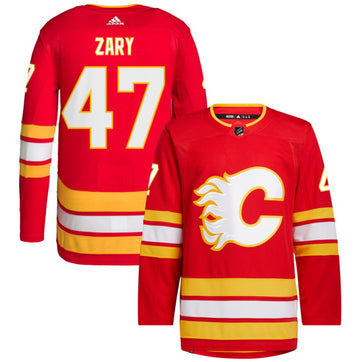 Connor Zary Calgary Flames red jersey