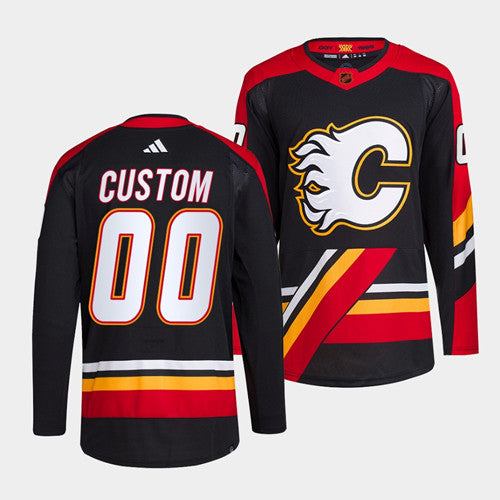 Custom Calgary Flames black Reverse Retro jersey