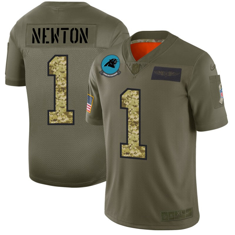 Carolina Panthers #1 Cam Newton 2019 Olive-Camo Salute To Service Jersey