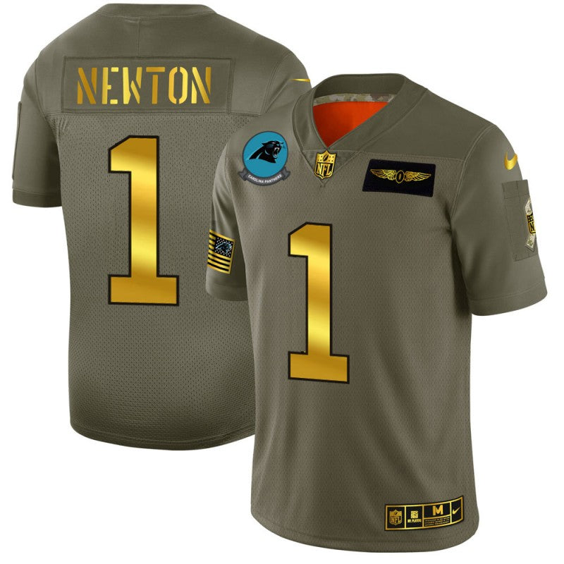 Carolina Panthers #1 Cam Newton Olive-Gold 2019 Salute to Service Jersey