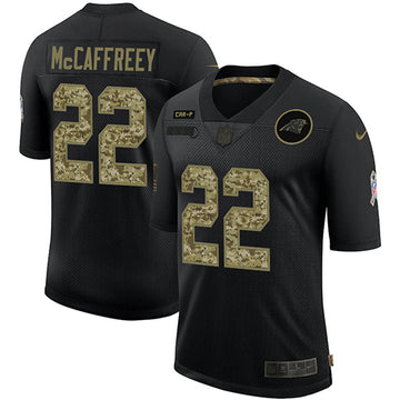 Carolina Panthers #22 Christian McCaffrey 2020 Black Camo Salute To Service Jersey