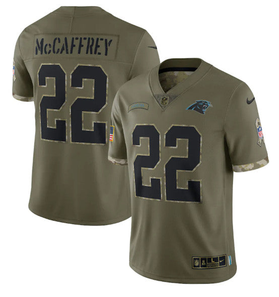 Carolina Panthers #22 Christian McCaffrey 2022 Olive Salute To Service Jersey