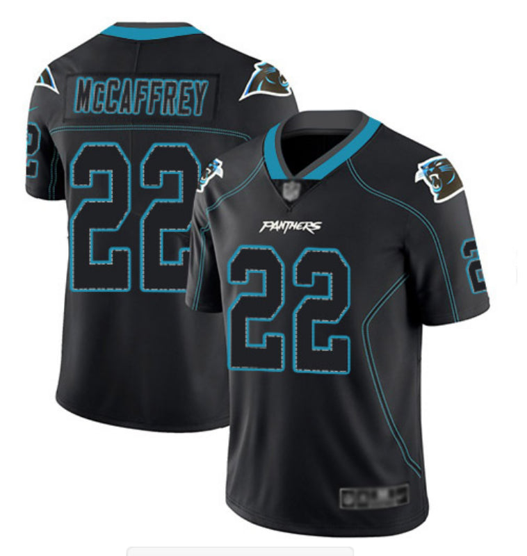Carolina Panthers #22 Christian McCaffrey Black Lights Out Color Rush Jersey