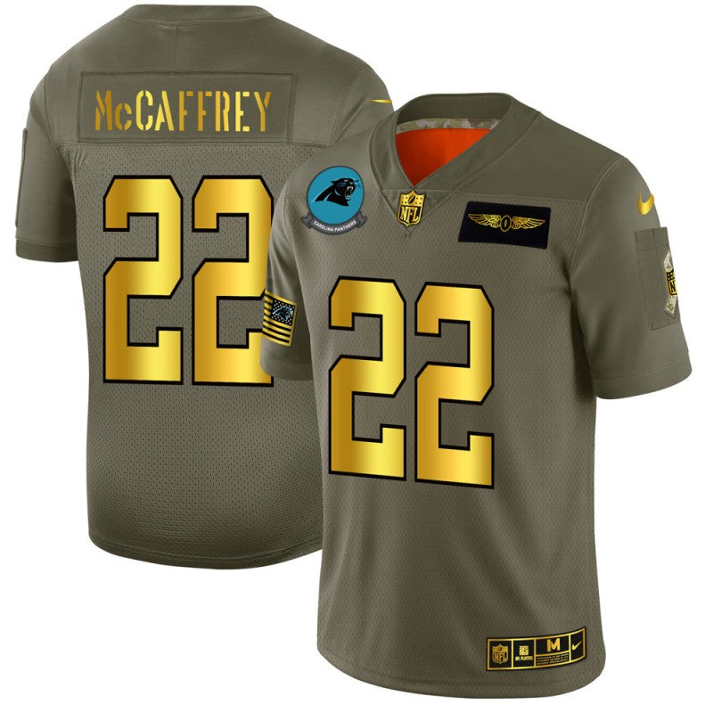 Carolina Panthers #22 Christian McCaffrey Olive-Gold 2019 Salute to Service Jersey