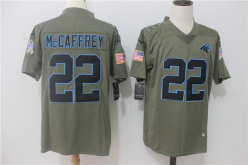 Carolina Panthers #22 Christian McCaffrey Olive Salute To Service Jersey