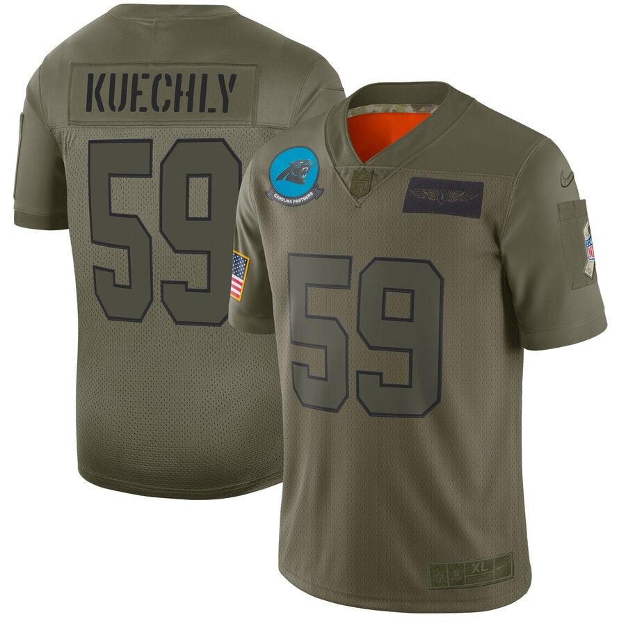 Carolina Panthers #59 Luke Kuechly 2019 Camo Salute To Service Jersey