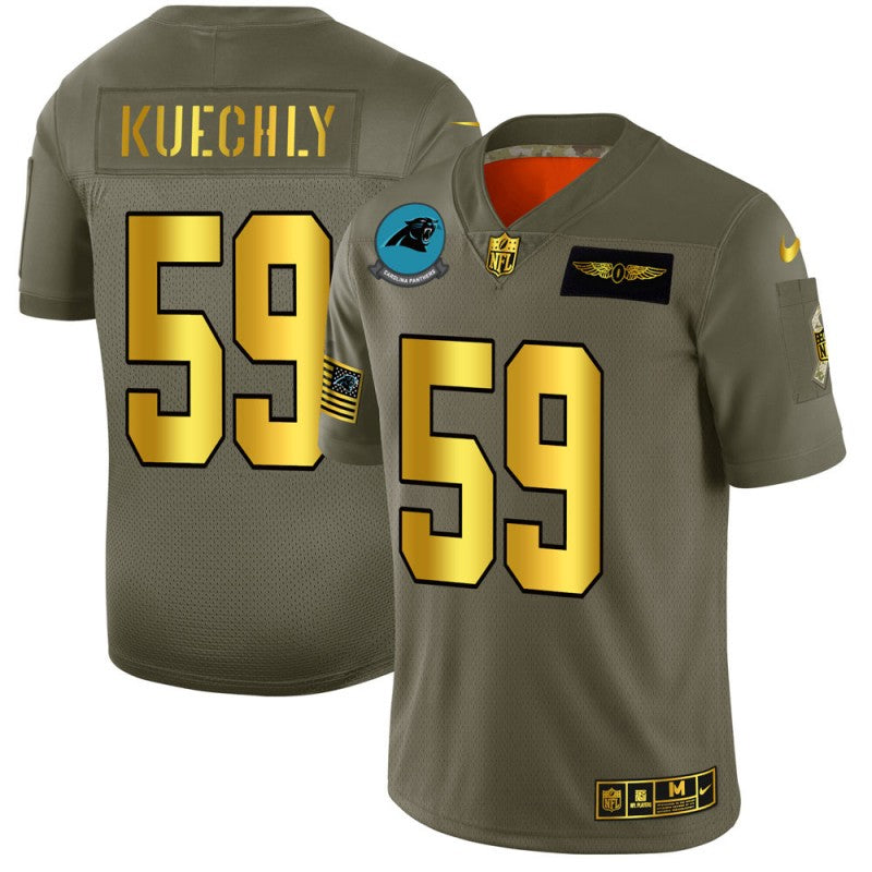 Carolina Panthers #59 Luke Kuechly 2019 Olive-Gold Salute To Service Jersey