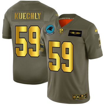 Carolina Panthers #59 Luke Kuechly 2019 Olive-Gold Salute To Service Jersey
