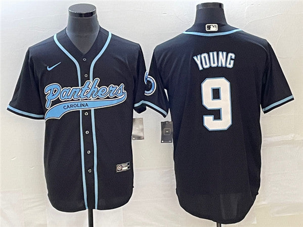 Carolina Panthers #9 Bryce Young Black With Patch Baseball Jersey