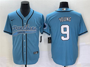 Carolina Panthers #9 Bryce Young Blue With Patch Baseball Jersey