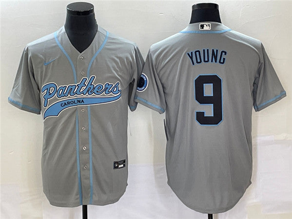 Carolina Panthers #9 Bryce Young Gray With Patch Baseball Jersey