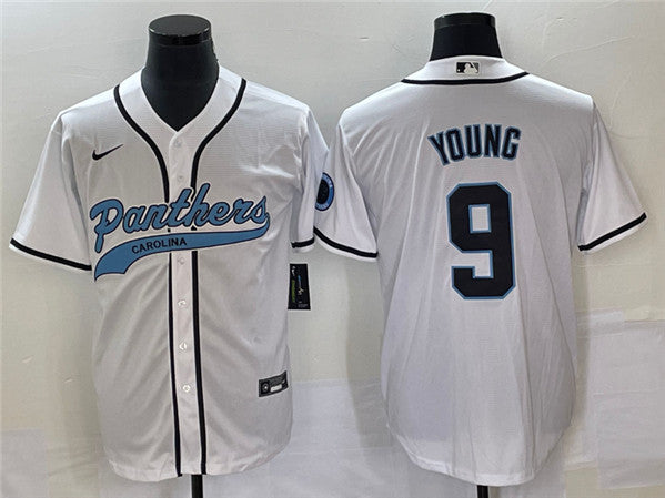 Carolina Panthers #9 Bryce Young White With Patch Baseball Jersey