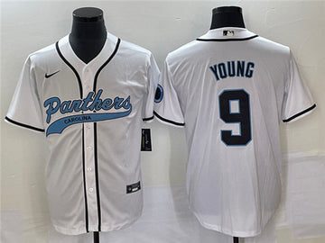 Carolina Panthers #9 Bryce Young White With Patch Baseball Jersey