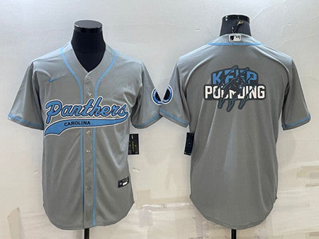 Carolina Panthers Gray Team Big Logo With Patch Baseball Jersey