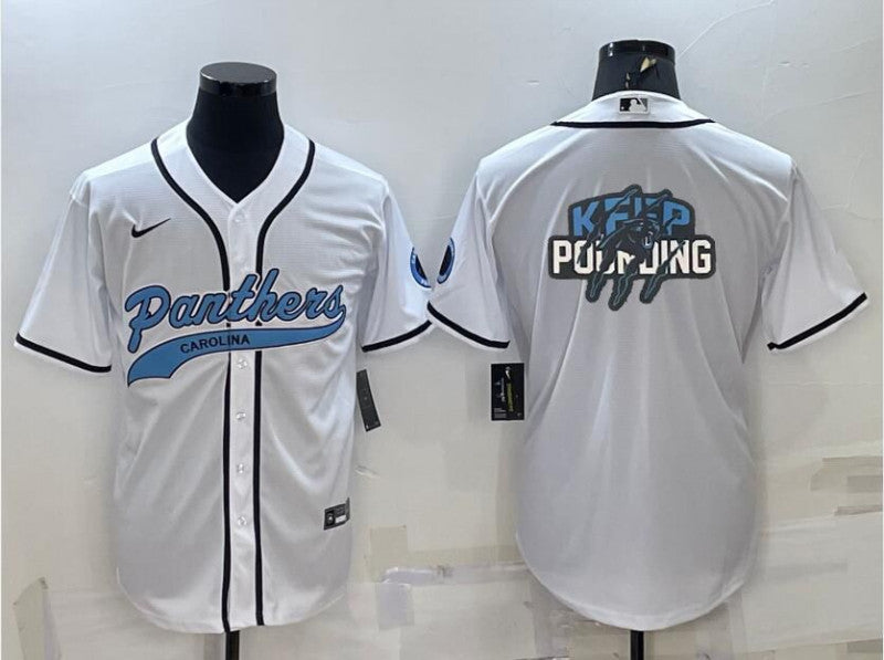 Carolina Panthers White Team Big Logo With Patch Baseball Jersey