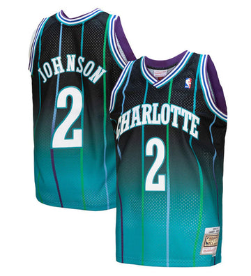 Larry Johnson Charlotte Hornets teal-black Throwback jersey