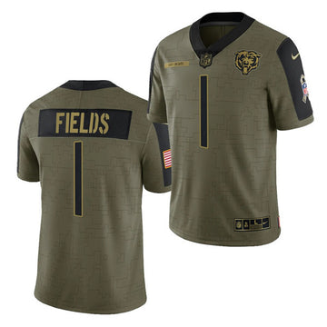 Chicago Bears #1 Justin Fields 2021 Olive Salute To Service Jersey