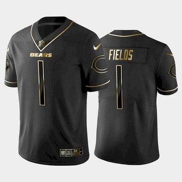Chicago Bears #1 Justin Fields Black golden edition Jersey
