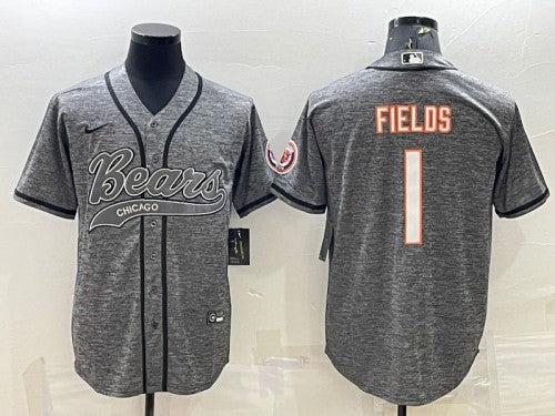 Chicago Bears #1 Justin Fields Gray With Patch Baseball Jersey