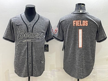 Chicago Bears #1 Justin Fields Gray With Patch Baseball Jersey