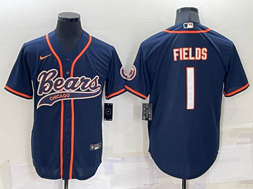 Chicago Bears #1 Justin Fields Navy Baseball Jersey