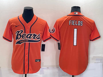 Chicago Bears #1 Justin Fields Orange Baseball Jersey