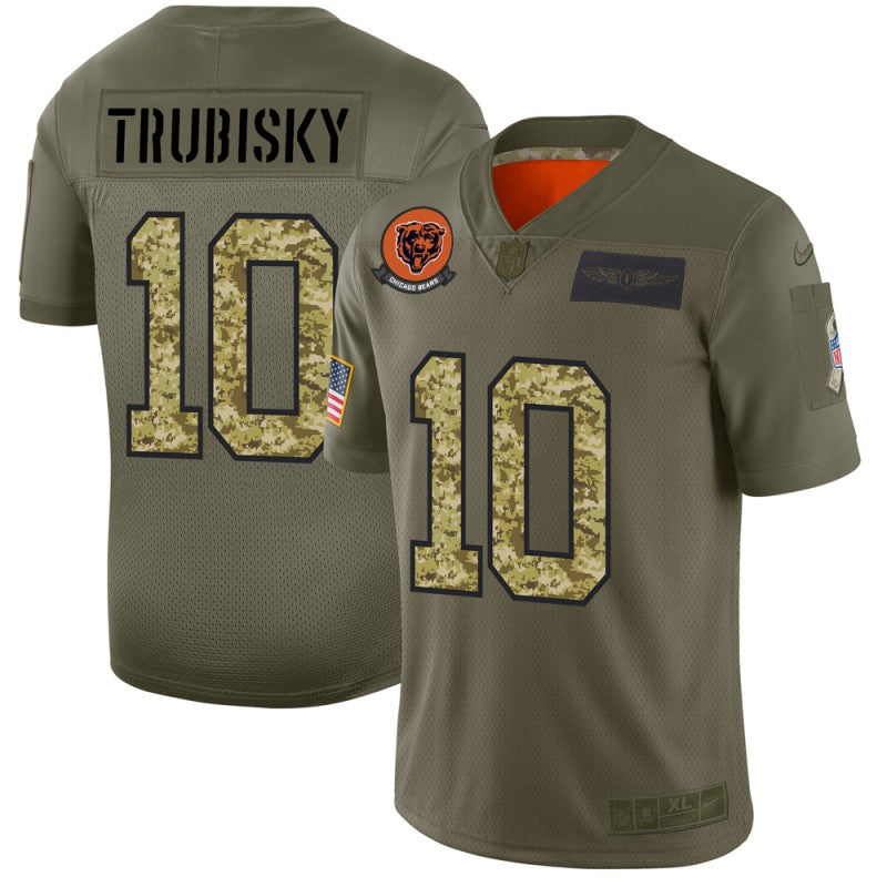 Chicago Bears #10 Mitchell Trubisky 2019 Olive-Camo Salute To Service Jersey