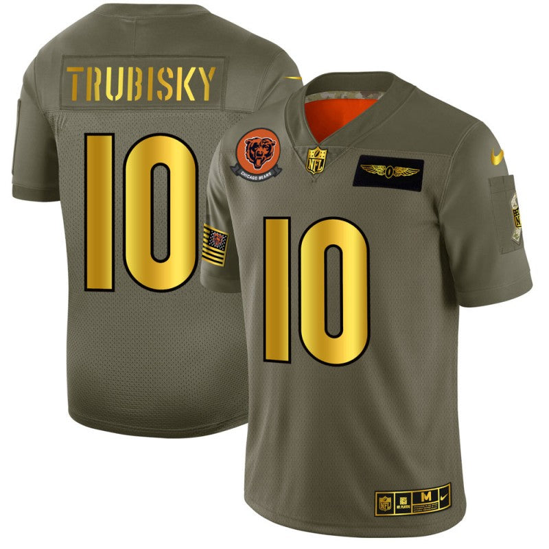 Chicago Bears #10 Mitchell Trubisky 2019 Olive-Gold Salute To Service Jersey