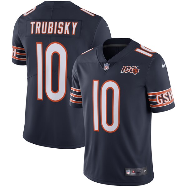 Chicago Bears #10 Mitchell Trubisky Navy 2019 100th Jersey